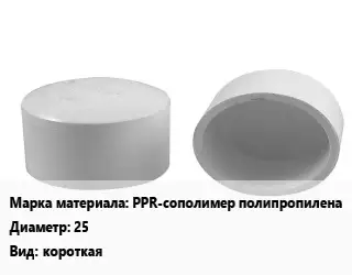 Заглушка полипропилен, полиэтилен, металлопластик PPR-сополимер полипропилена D=25 короткая